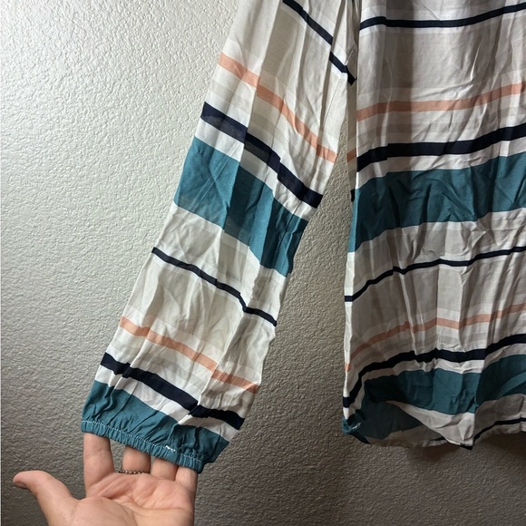 LOFT Striped Long Sleeve V- Neck Sailor Collar Top M - Picture 5 of 11